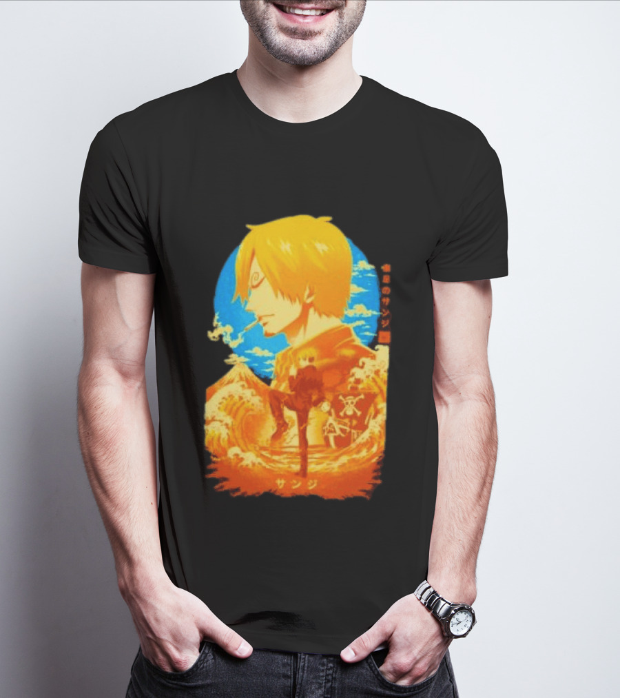 Sanji Black Leg One Piece Anime Manga Ocean Scene Luffy Jolly Roger T-Shirt