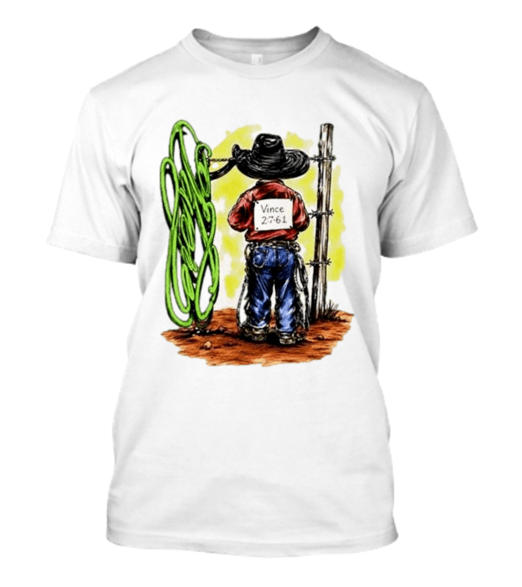 Vince 2 7 6 1 Cowboy Western Rodeo Fence T-Shirt