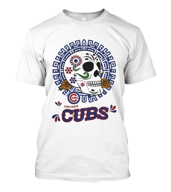 Chicago Cubs Día De Los Muertos Sugar Skull Floral T-Shirt