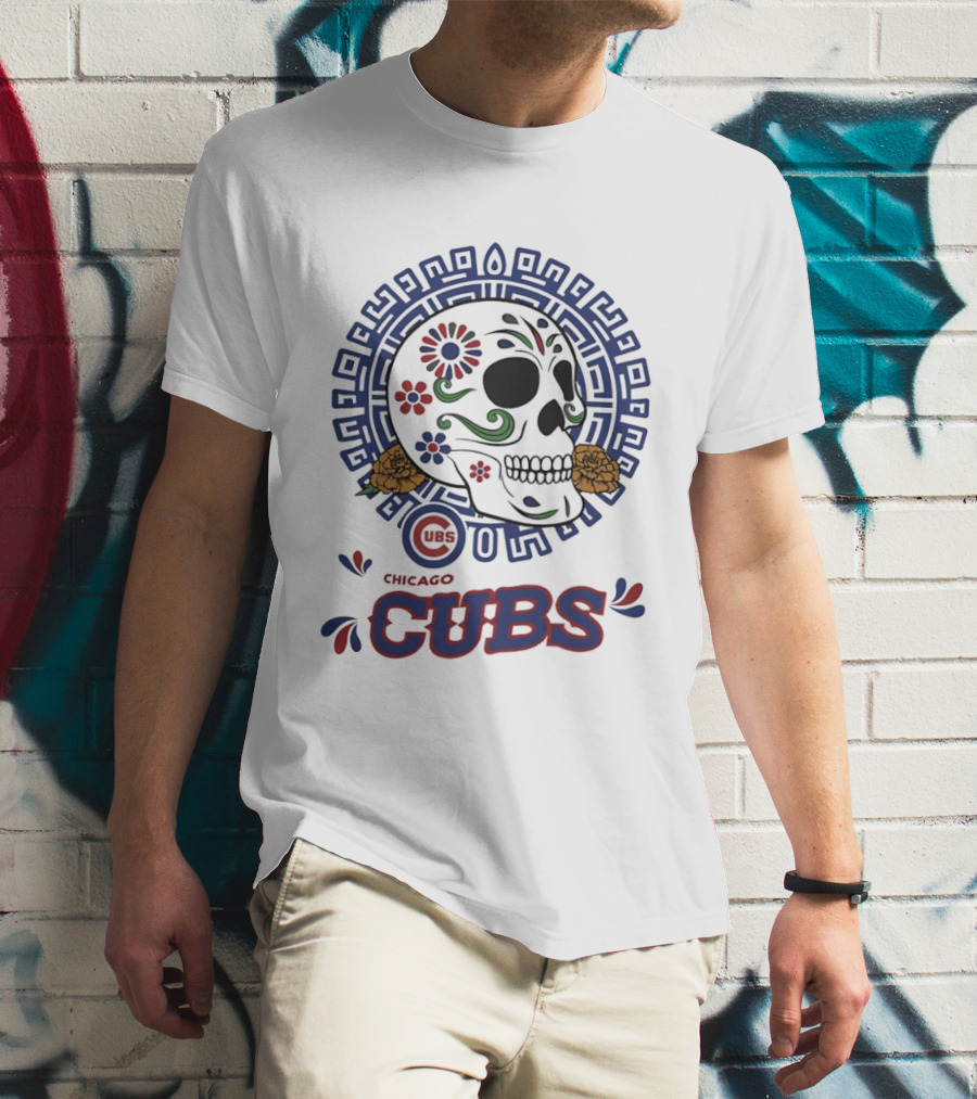 Chicago Cubs Día De Los Muertos Sugar Skull Floral T-Shirt