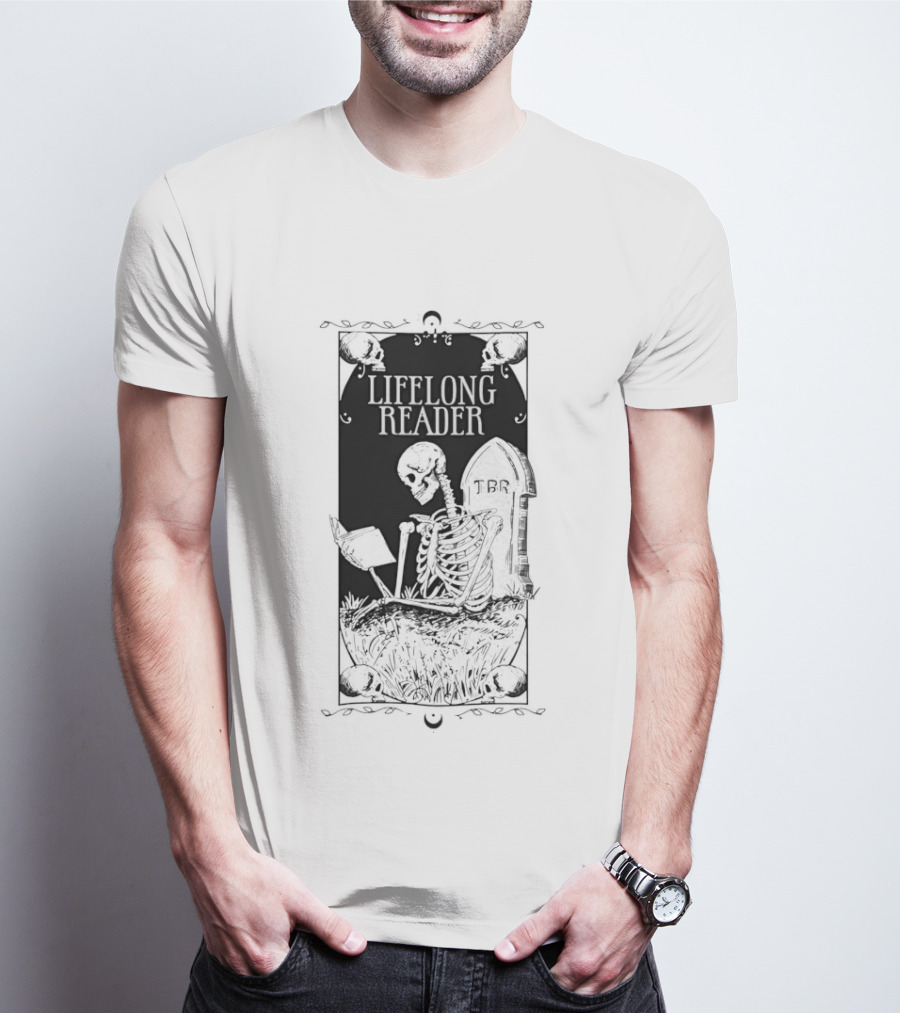 Lifelong Reader Skeleton With Book And Tombstone Retro Gothic T-Shirt