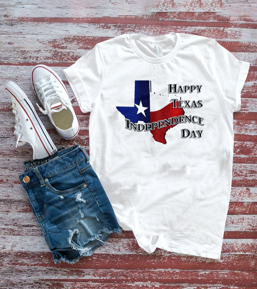 Happy Texas Independence Day Map Red And Blue Star T-Shirt