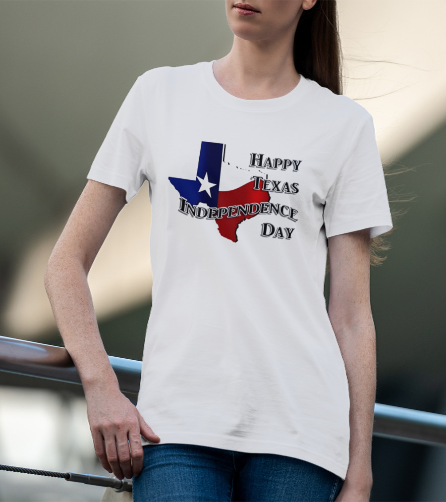 Happy Texas Independence Day Map Red And Blue Star T-Shirt