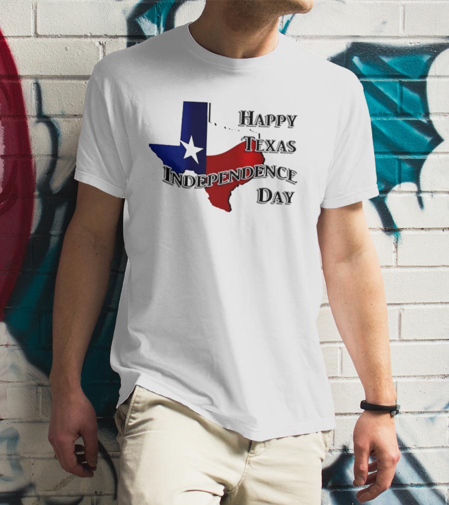 Happy Texas Independence Day Map Red And Blue Star T-Shirt