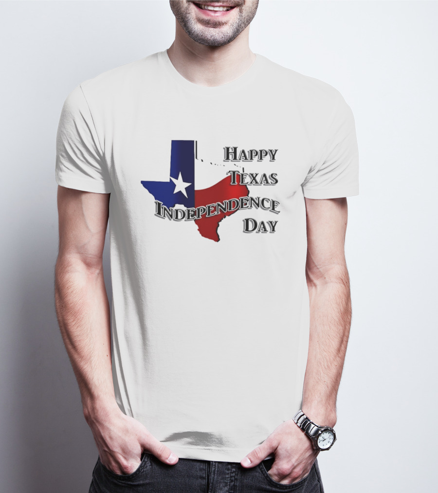 Happy Texas Independence Day Map Red And Blue Star T-Shirt