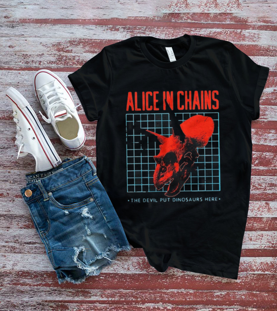 Alice In Chains The Devil Put Dinosaurs Here Red Skeleton Grid T-Shirt