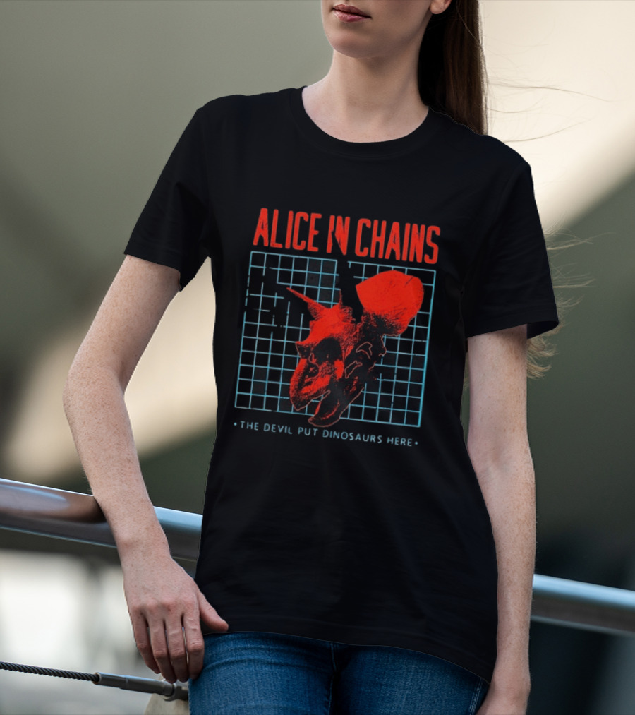 Alice In Chains The Devil Put Dinosaurs Here Red Skeleton Grid T-Shirt
