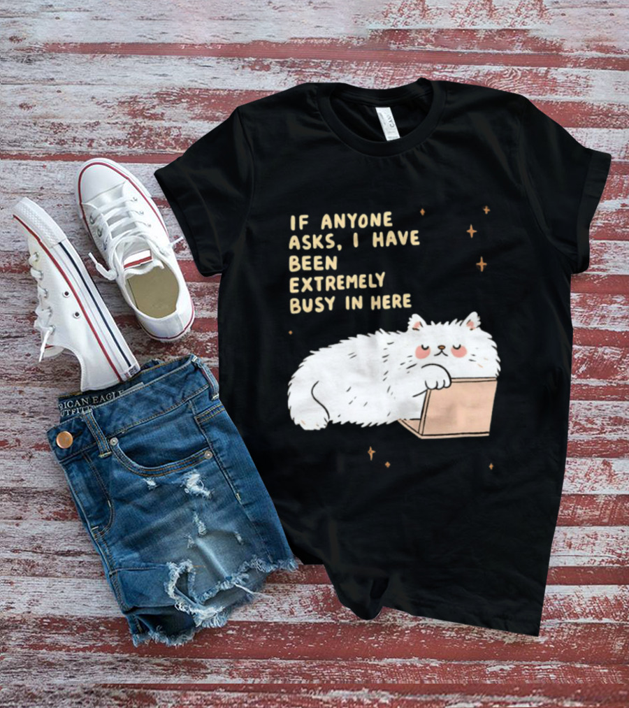 If Anyone Asks I Have Been Extremely Busy In Here Fluffy White Cat In Box T-Shirt