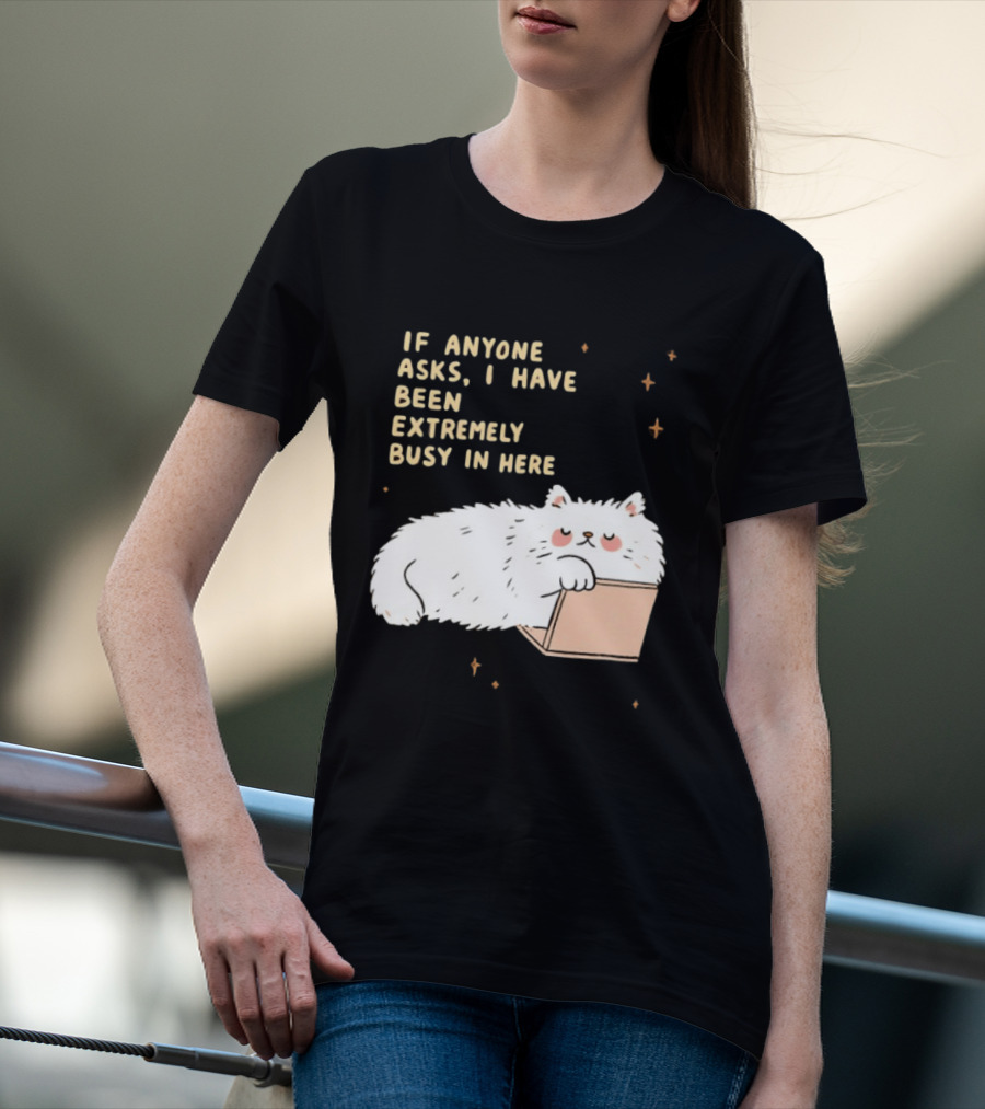 If Anyone Asks I Have Been Extremely Busy In Here Fluffy White Cat In Box T-Shirt