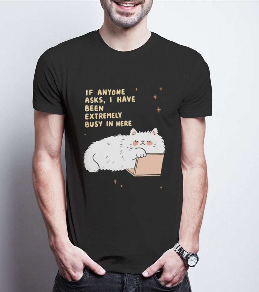 If Anyone Asks I Have Been Extremely Busy In Here Fluffy White Cat In Box T-Shirt