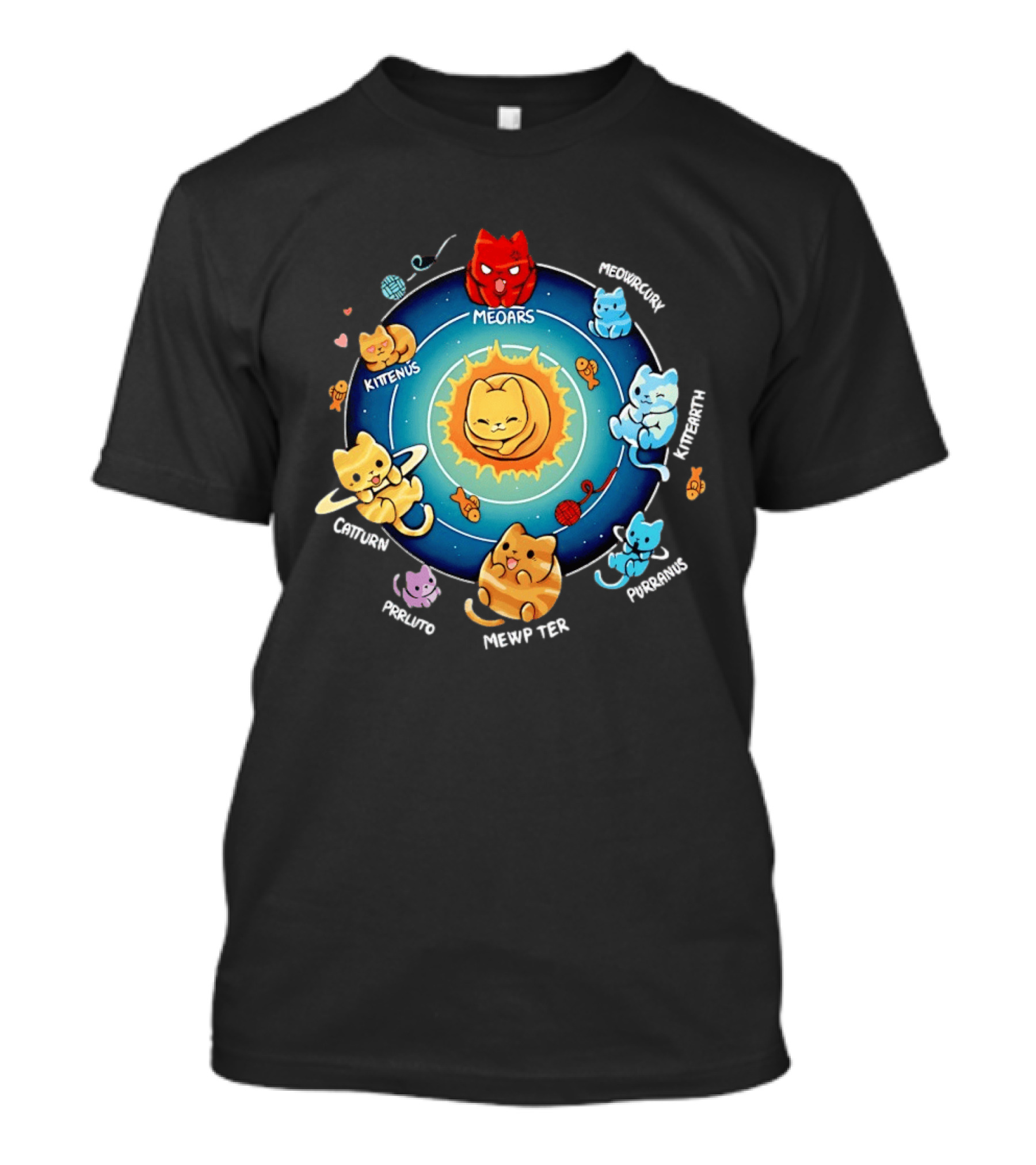 Cat Solar System Pun With Meowars And Planets Names Like Kittenus And Purrurns T-Shirt