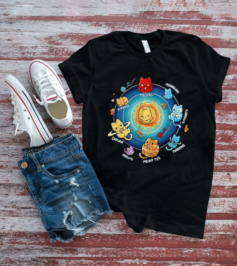 Cat Solar System Pun With Meowars And Planets Names Like Kittenus And Purrurns T-Shirt