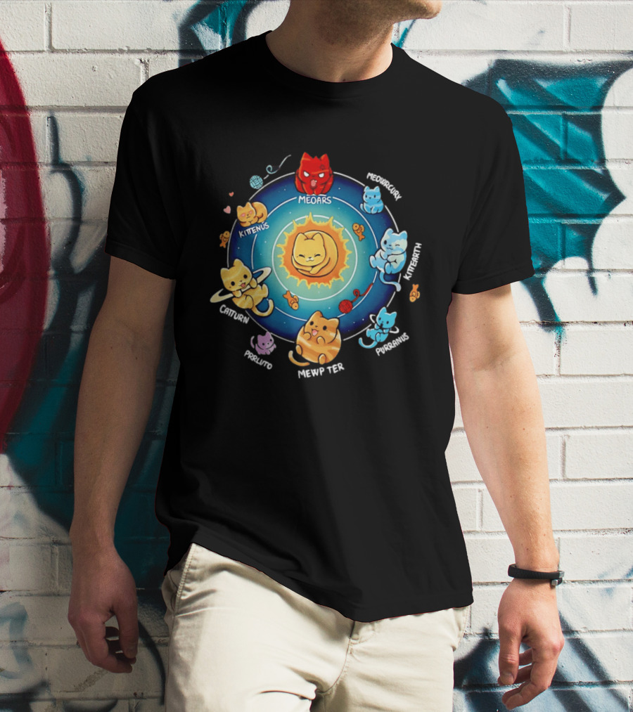 Cat Solar System Pun With Meowars And Planets Names Like Kittenus And Purrurns T-Shirt