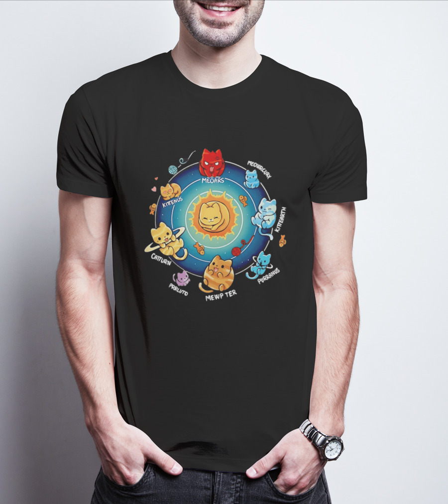 Cat Solar System Pun With Meowars And Planets Names Like Kittenus And Purrurns T-Shirt