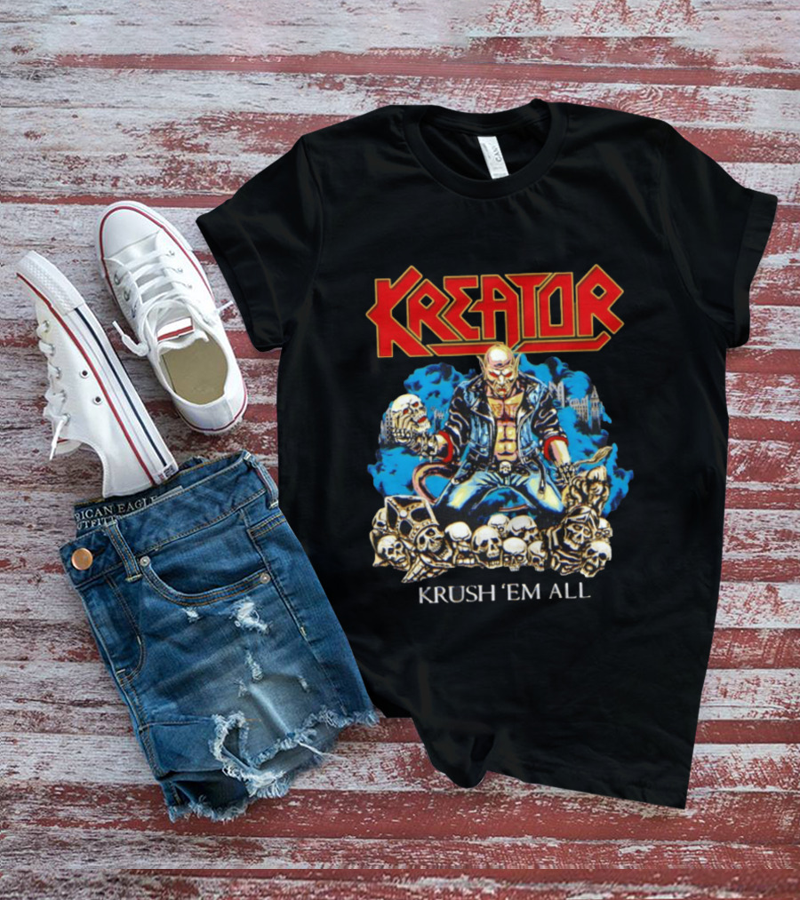Kreator Krush 'Em All Thrash Metal Skulls And Warrior T-Shirt