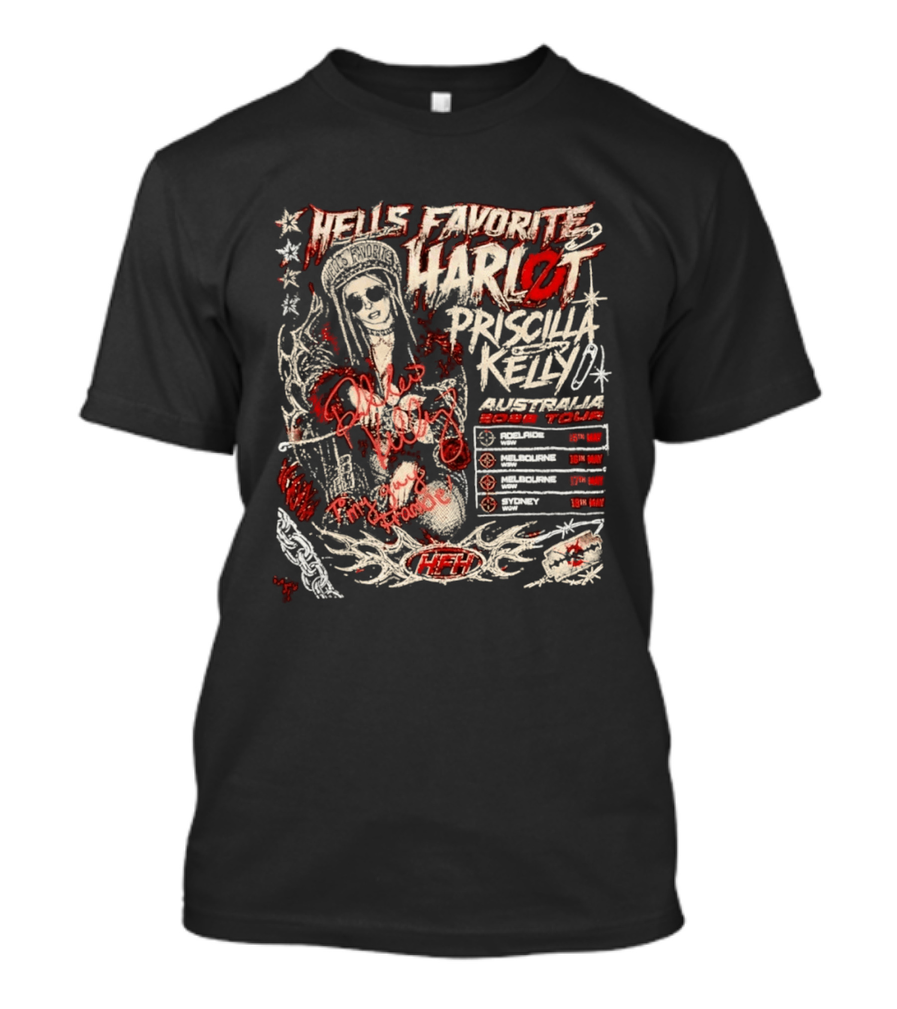 Hells Favorite Harlot Priscilla Kelly Australia 2026 Tour Dates T-Shirt