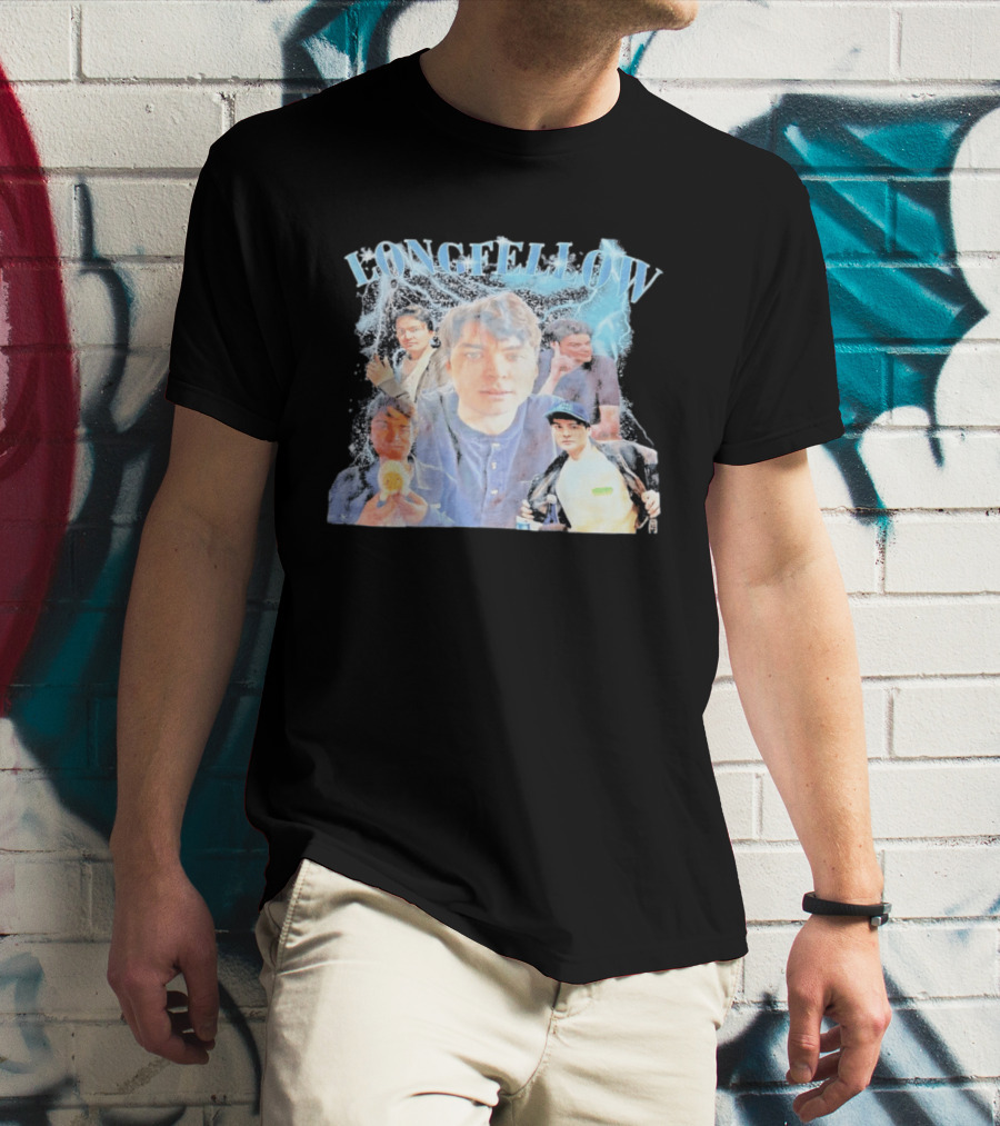Longfellowww Collage Blue Lightning Multiple Faces Visual T-Shirt
