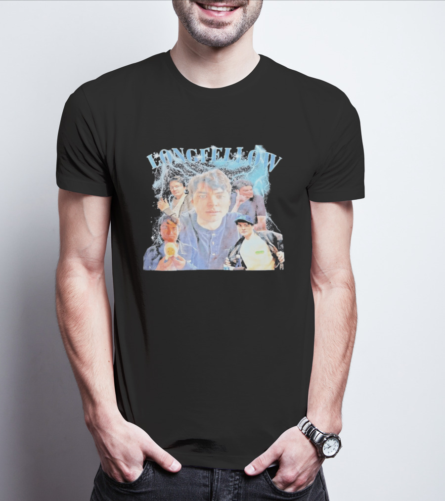 Longfellowww Collage Blue Lightning Multiple Faces Visual T-Shirt
