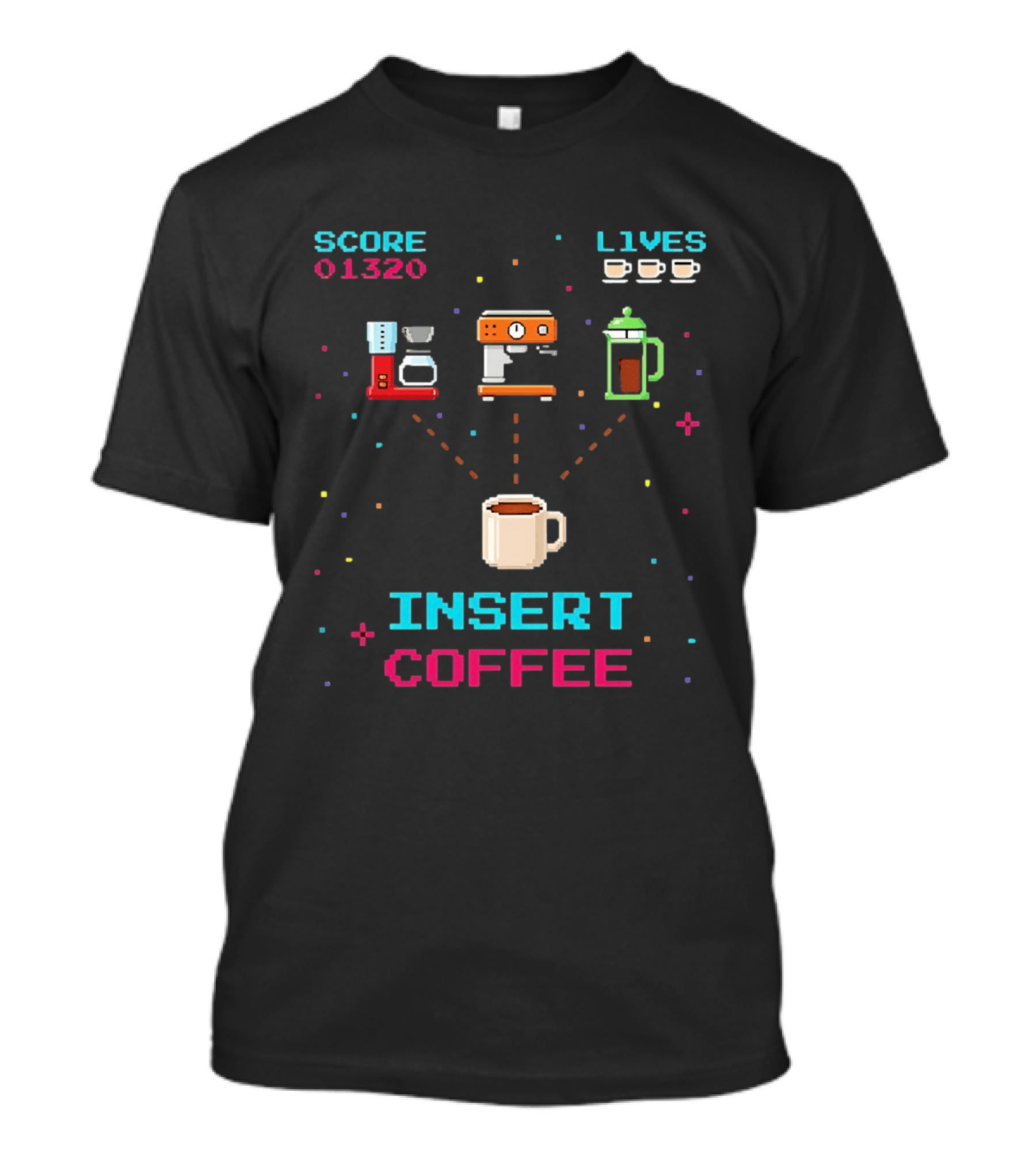 Score 01320 Lives Insert Coffee Retro Arcade T-Shirt