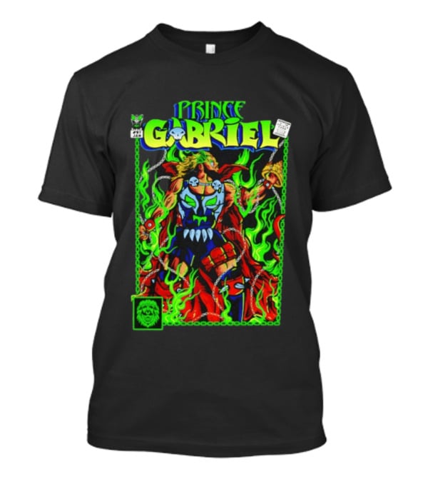 Prince Gabriel Comic Book Cover Fantasy Chain And Sword Warrior Neon Green Flames T-Shirt