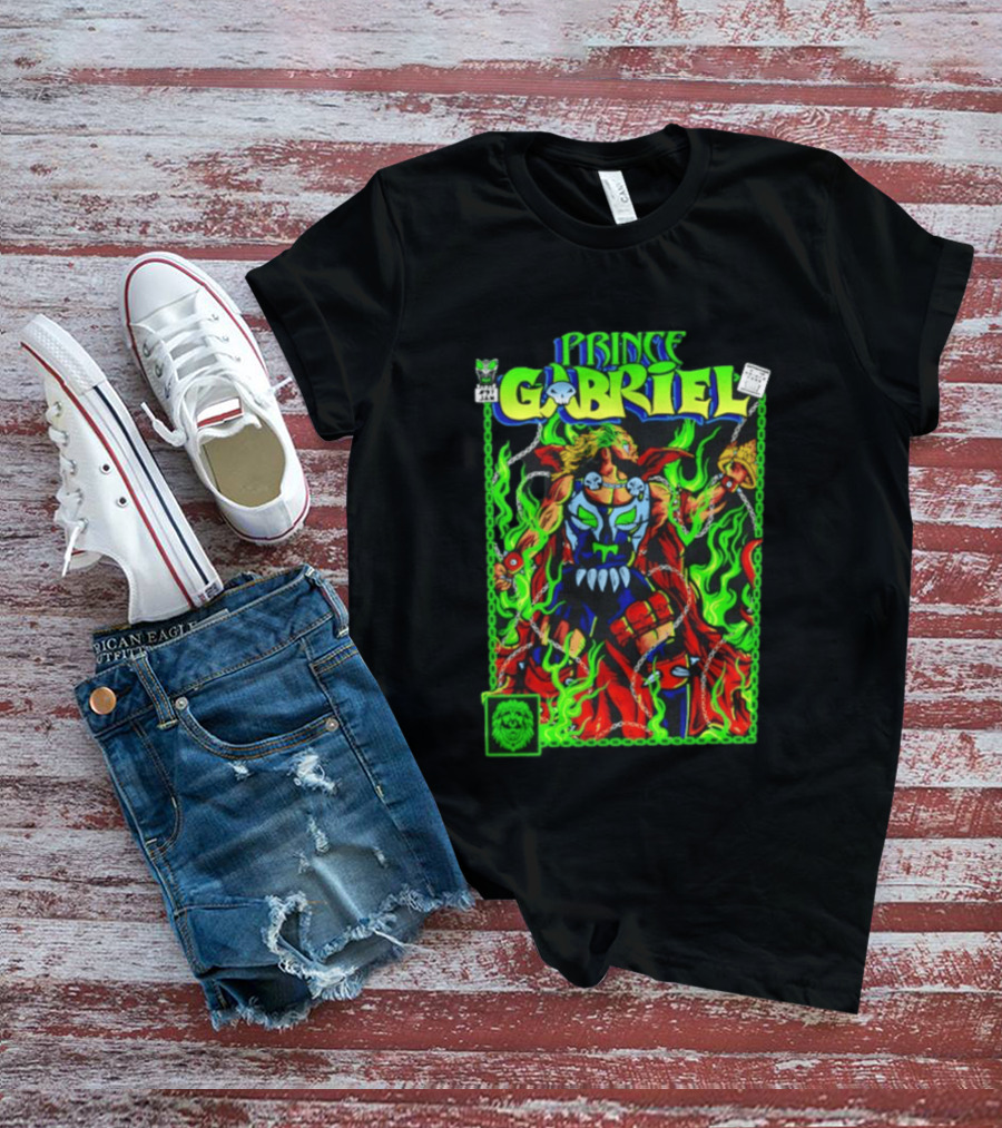 Prince Gabriel Comic Book Cover Fantasy Chain And Sword Warrior Neon Green Flames T-Shirt