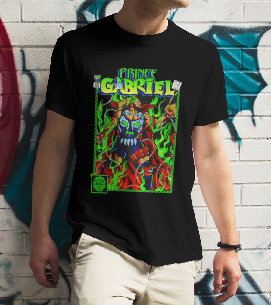 Prince Gabriel Comic Book Cover Fantasy Chain And Sword Warrior Neon Green Flames T-Shirt
