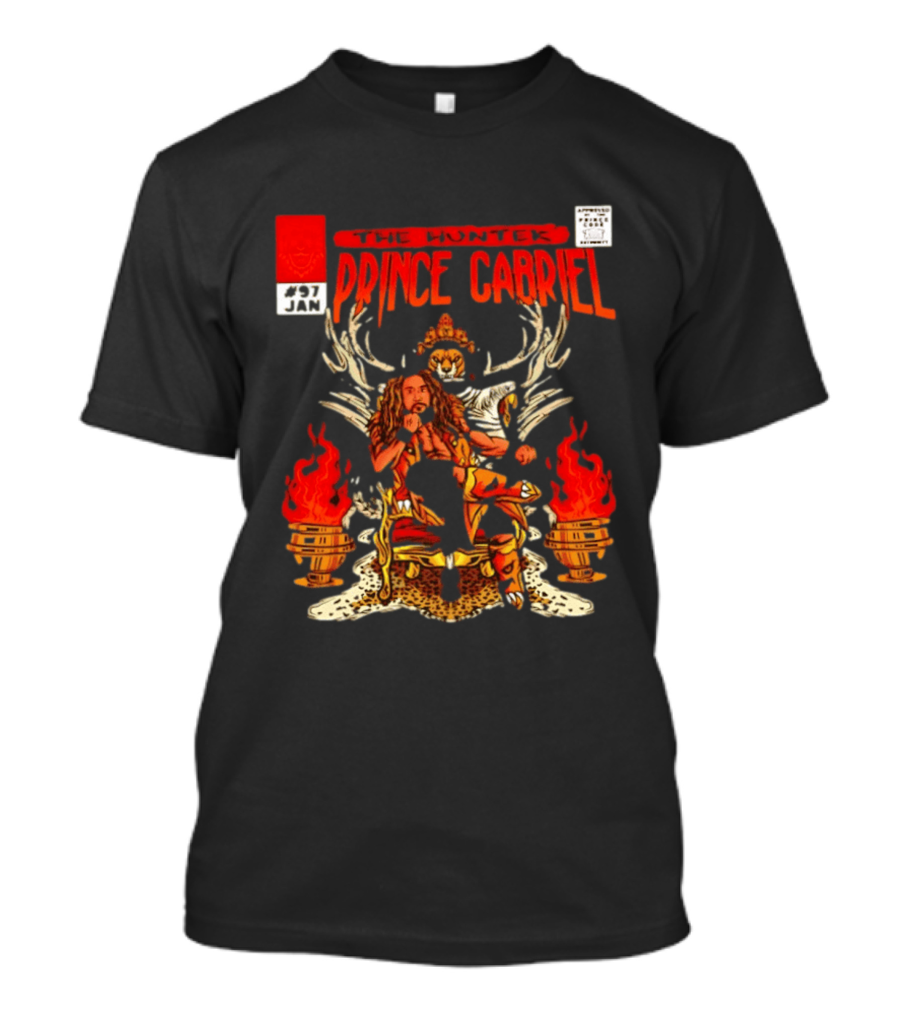 The Hunter Prince Gabriel 97 Jan Comic Book Cover Deer Antlers Flaming Torches T-Shirt
