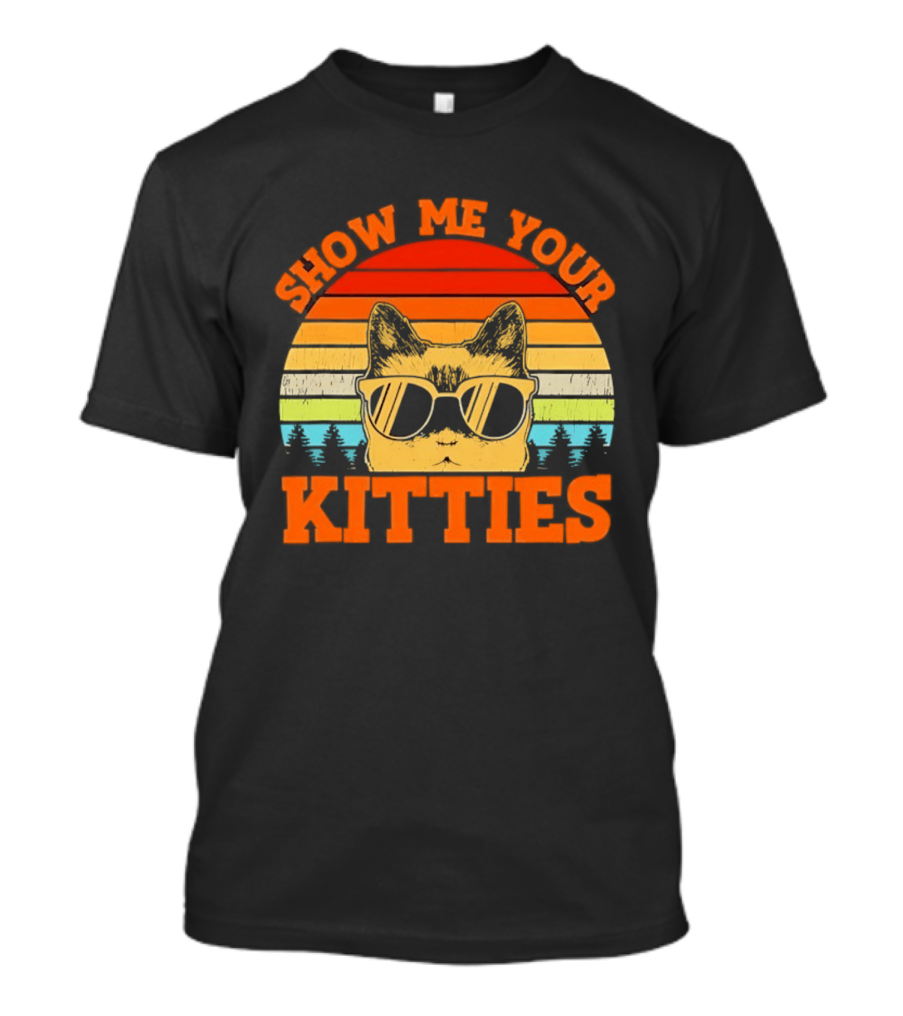 Show Me Your Kitties Cat Sunglasses Retro Sunset T-Shirt