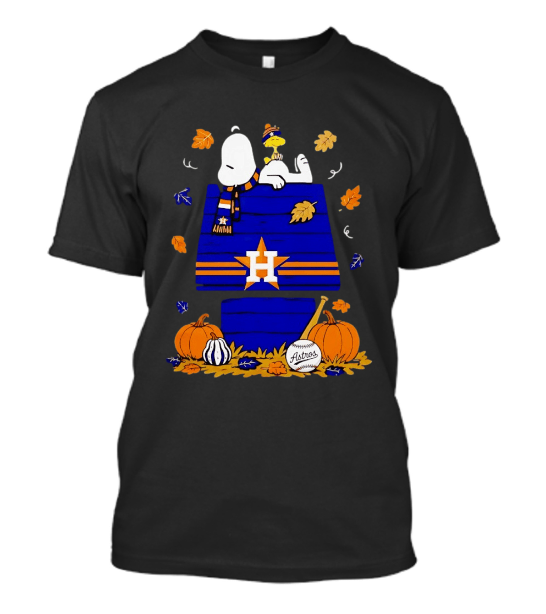 Snoopy Woodstock Houston Astros Fall Baseball Halloween Pumpkins T-Shirt