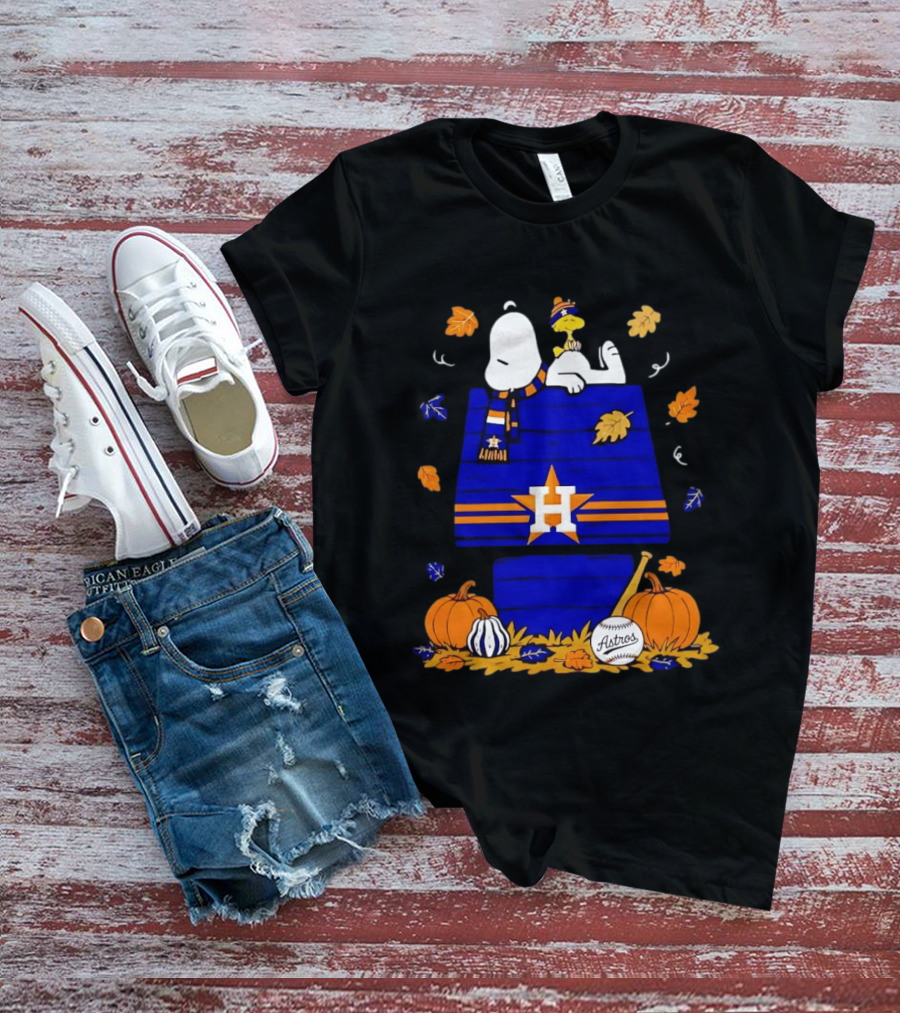 Snoopy Woodstock Houston Astros Fall Baseball Halloween Pumpkins T-Shirt