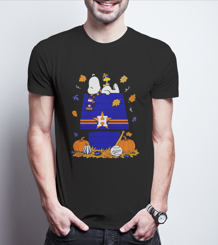 Snoopy Woodstock Houston Astros Fall Baseball Halloween Pumpkins T-Shirt