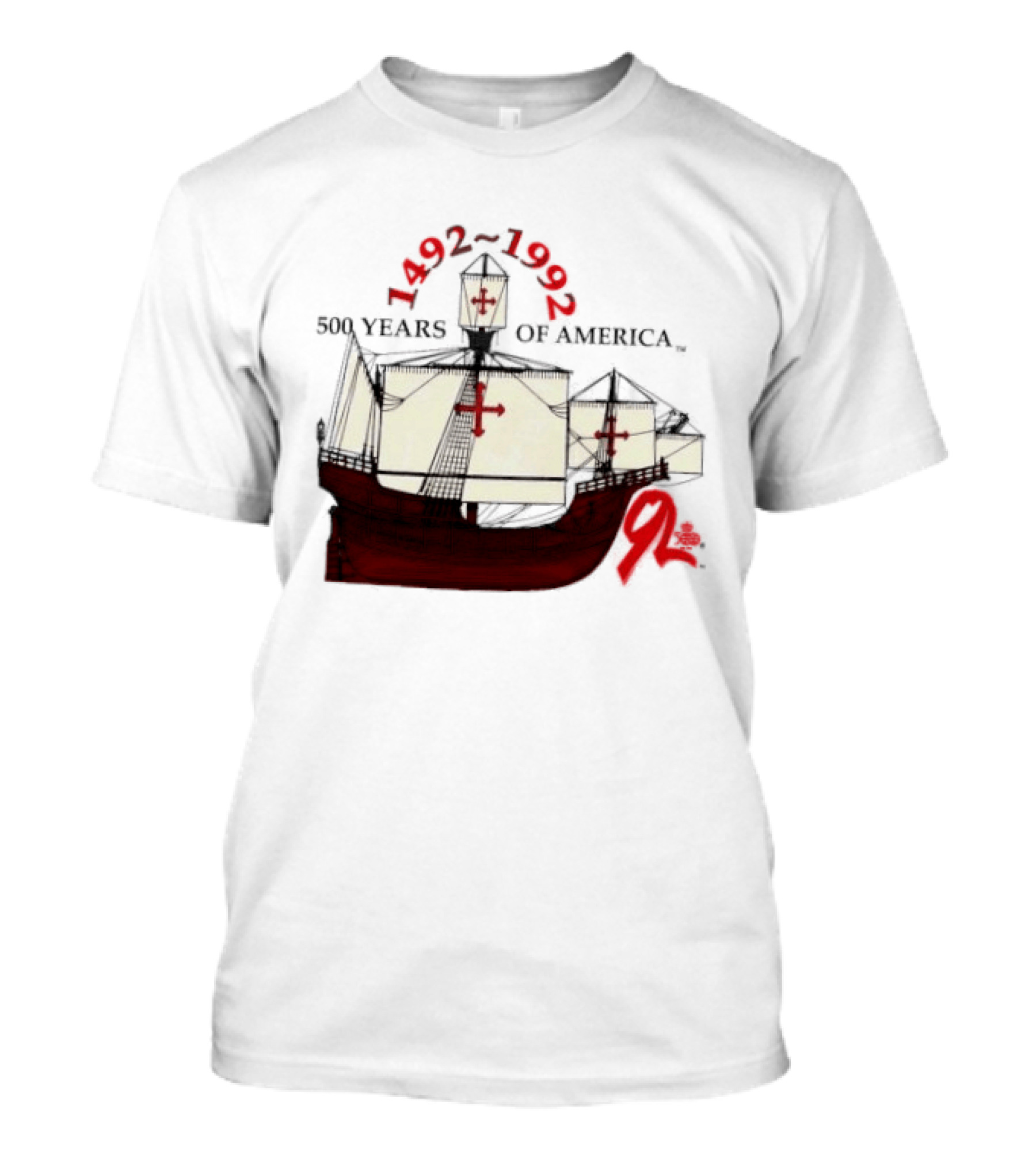 1492 1992 500 Years Of America Columbus Ship Red T-Shirt