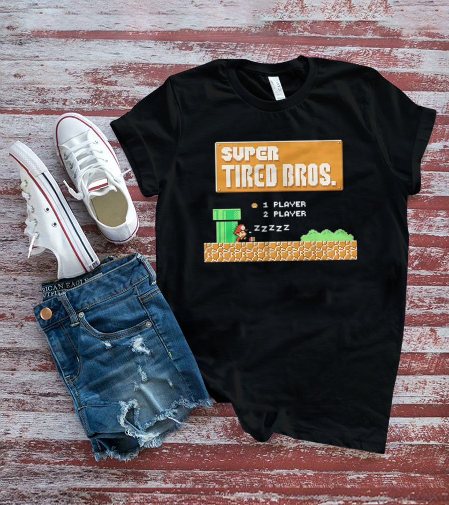 Super Tired Bros Sleepy ZZZZZ Mario 1 Player 2 Player T-Shirt