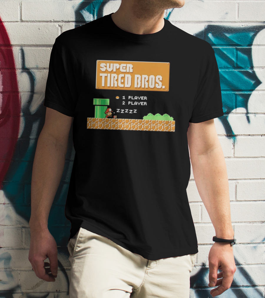 Super Tired Bros Sleepy ZZZZZ Mario 1 Player 2 Player T-Shirt