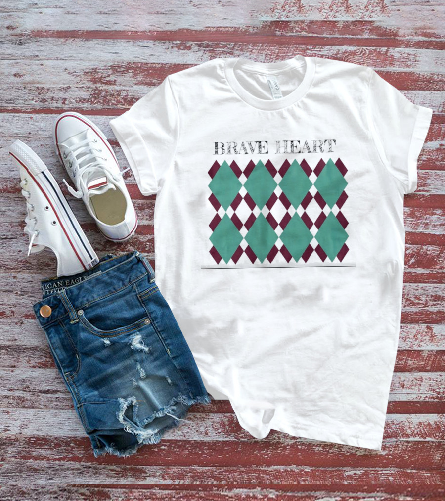 BRAVE HEART Argyle Pattern Teal Burgundy Diamonds T-Shirt