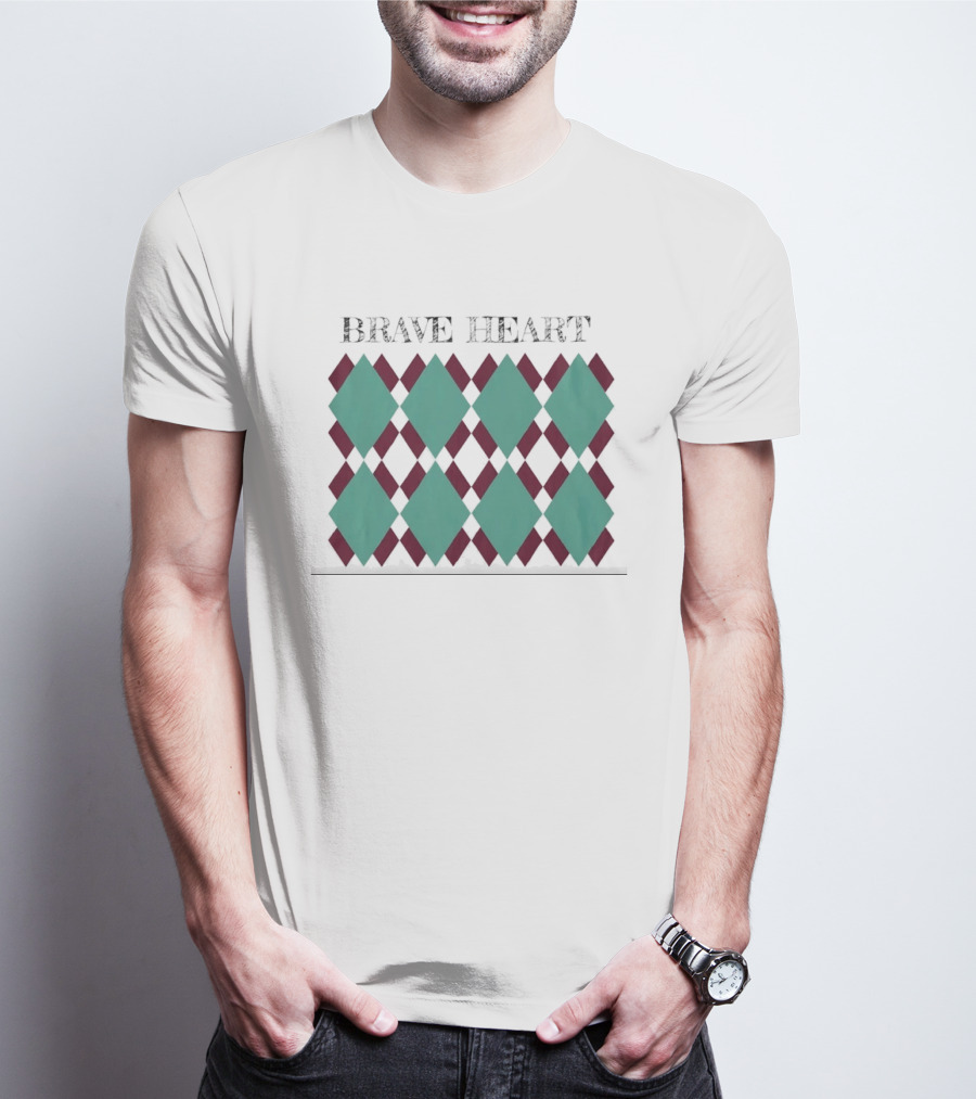 BRAVE HEART Argyle Pattern Teal Burgundy Diamonds T-Shirt