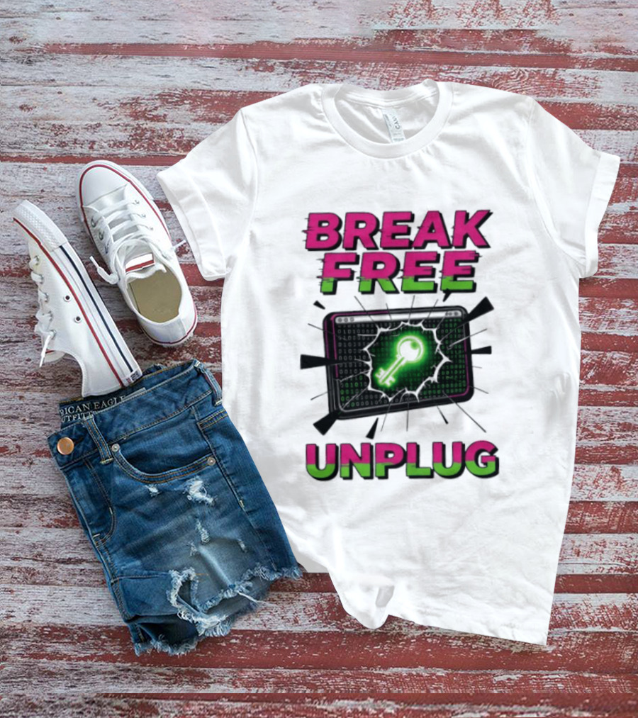 Break Free Unplug Digital Glitch Key Cyber T-Shirt