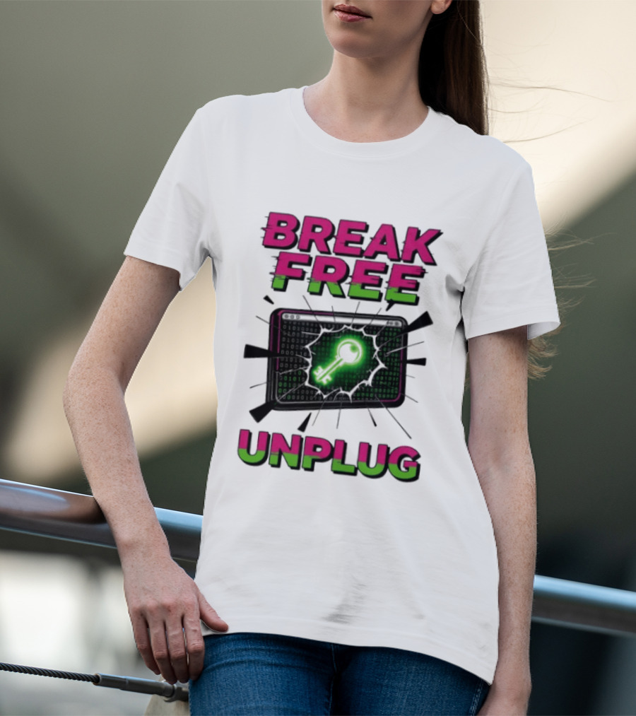 Break Free Unplug Digital Glitch Key Cyber T-Shirt
