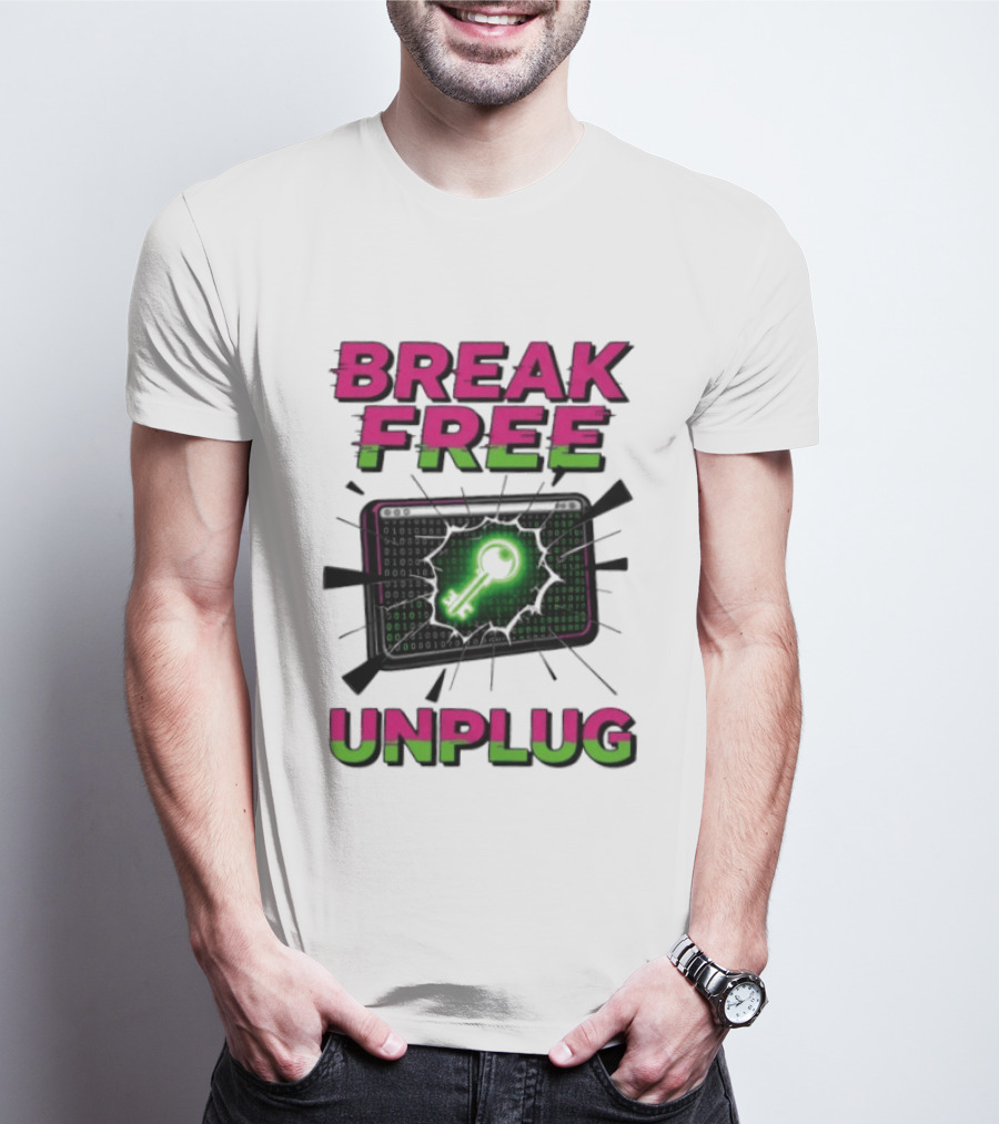 Break Free Unplug Digital Glitch Key Cyber T-Shirt