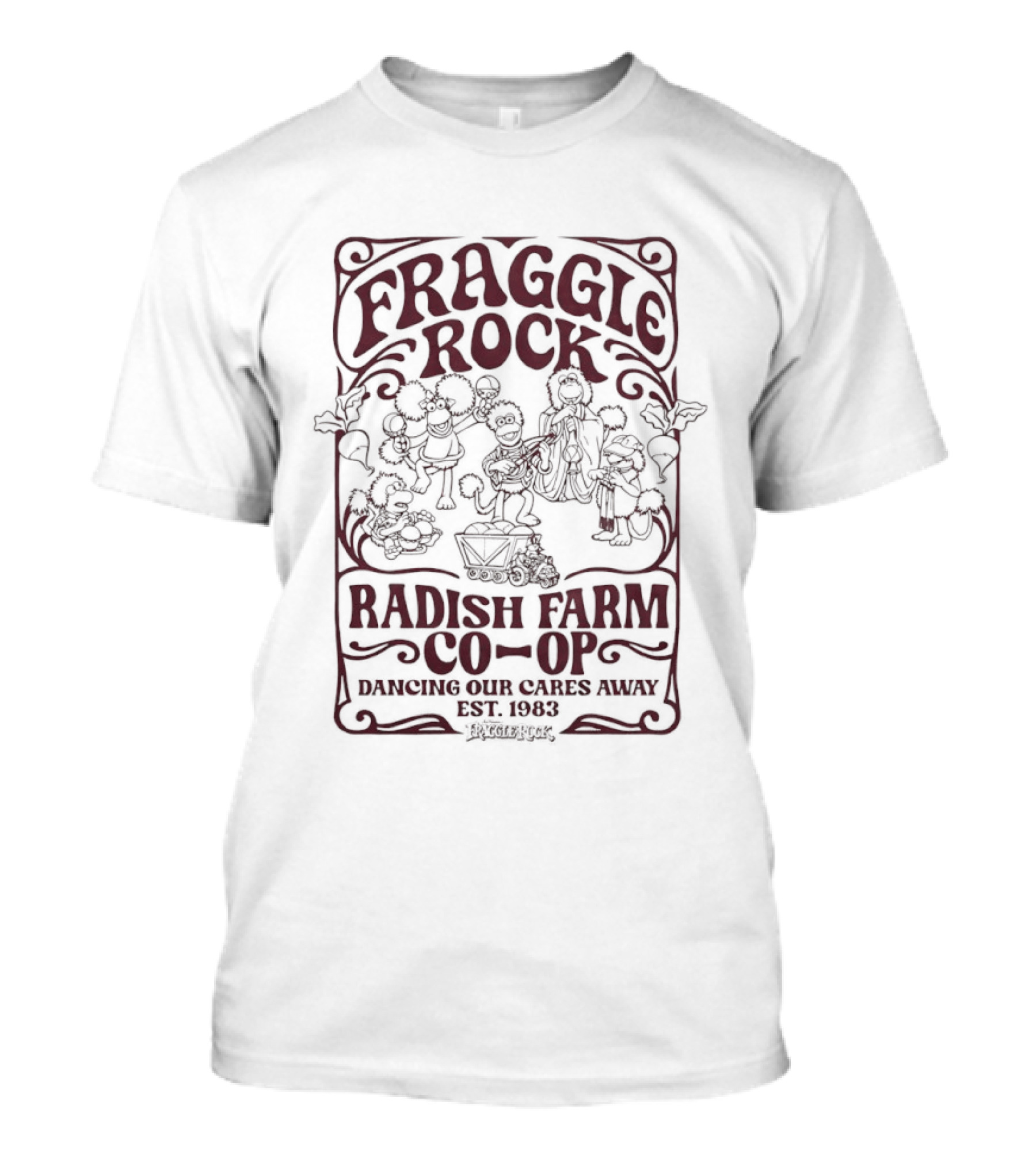 Fraggle Rock Radish Farm Co Op Dancing Our Cares Away Est 1983 T-Shirt