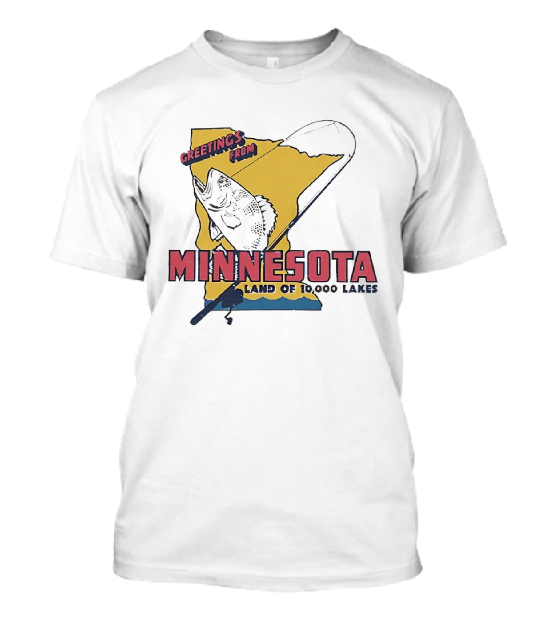 Greetings From Minnesota Land Of 10000 Lakes Fishing Map T-Shirt