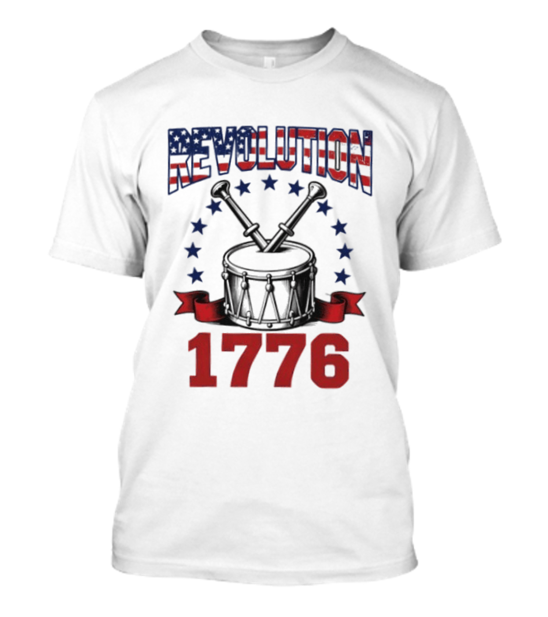 Revolution 1776 American Independence Drum With Stars And Crossed Drumsticks T-Shirt