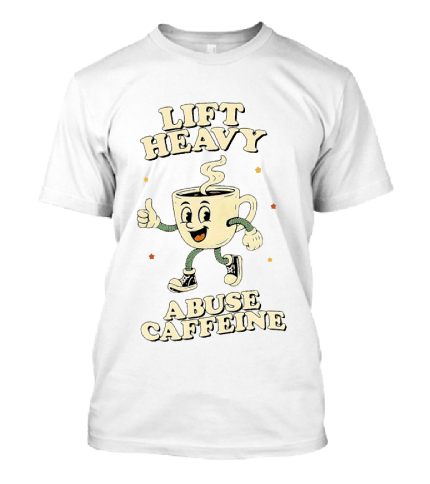 Lift Heavy Abuse Caffeine Cartoon Coffee Gym Workout T-Shirt