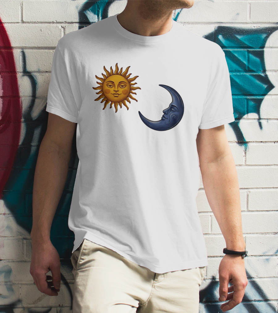 Sun Face And Crescent Moon Celestial Pair Harmony T-Shirt