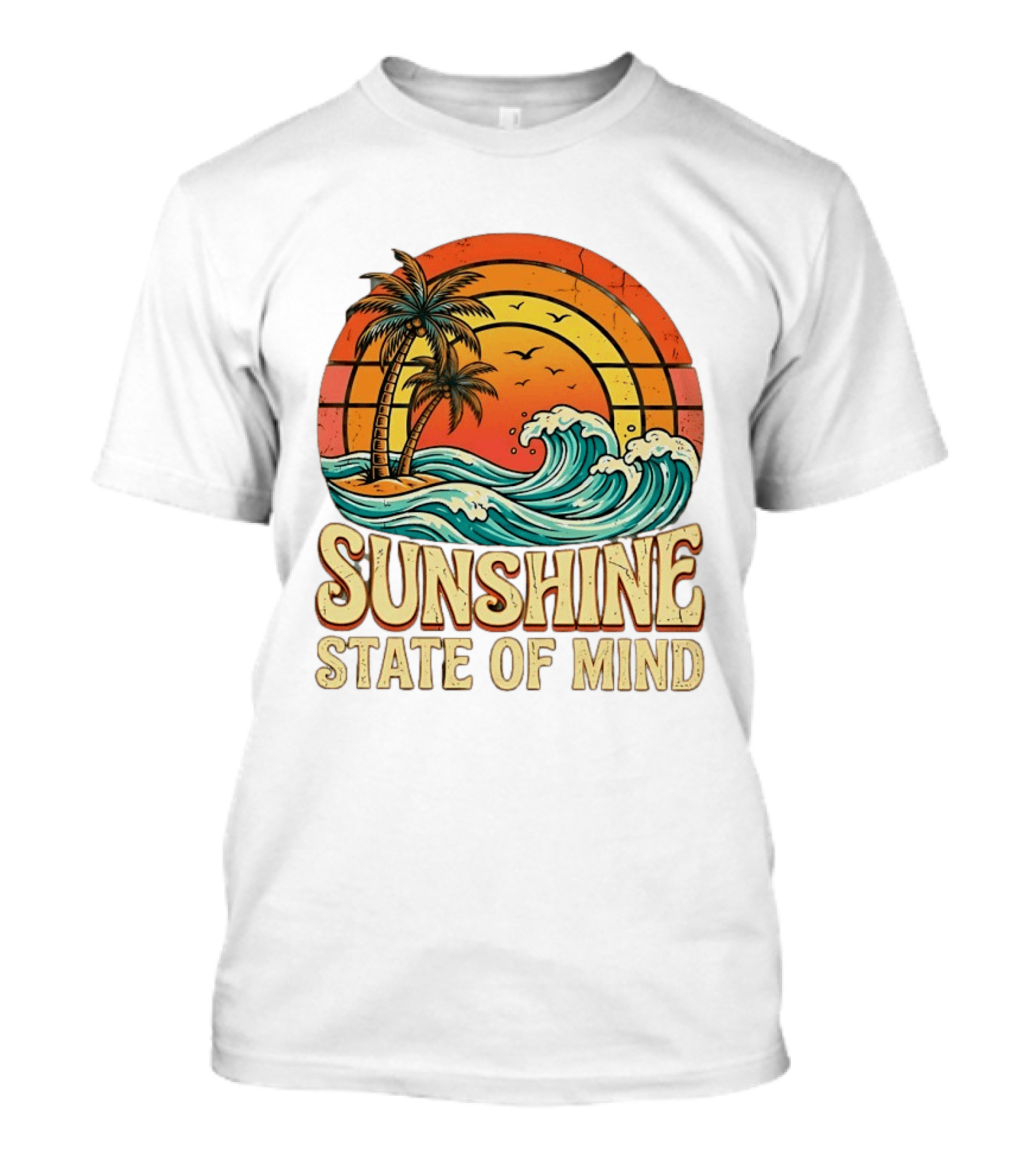 Sunshine State Of Mind Palm Trees Crashing Waves Sunset T-Shirt