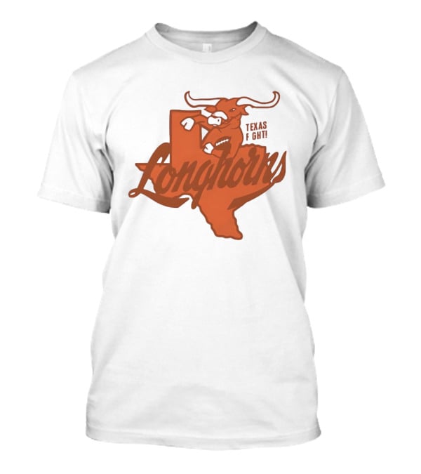Texas Longhorns Bull Head Texas State Shape Texas Fight Football T-Shirt