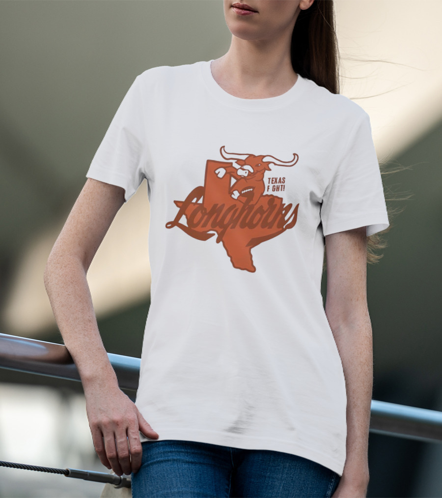 Texas Longhorns Bull Head Texas State Shape Texas Fight Football T-Shirt