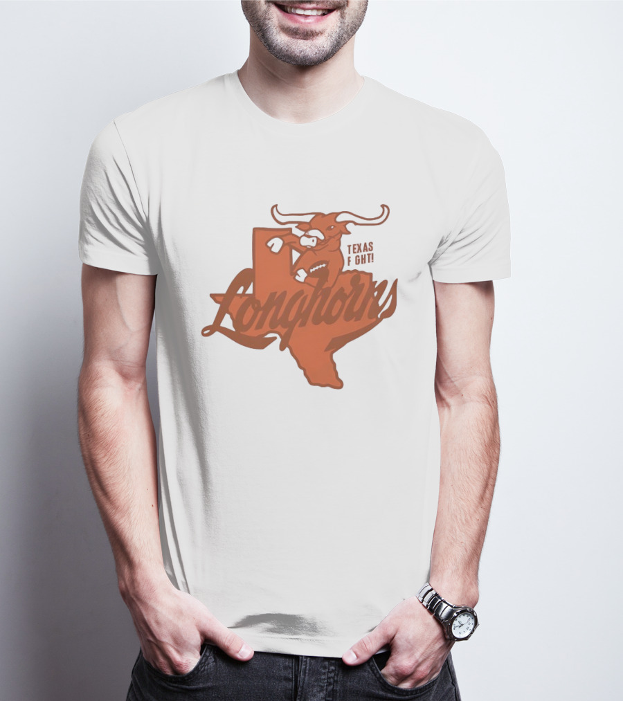 Texas Longhorns Bull Head Texas State Shape Texas Fight Football T-Shirt