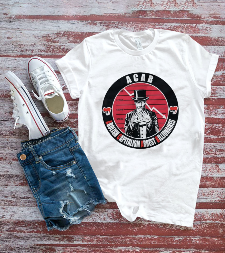 ACAB Abolish Capitalism Arrest Billionaires Monopoly Man Falling Stock Market T-Shirt