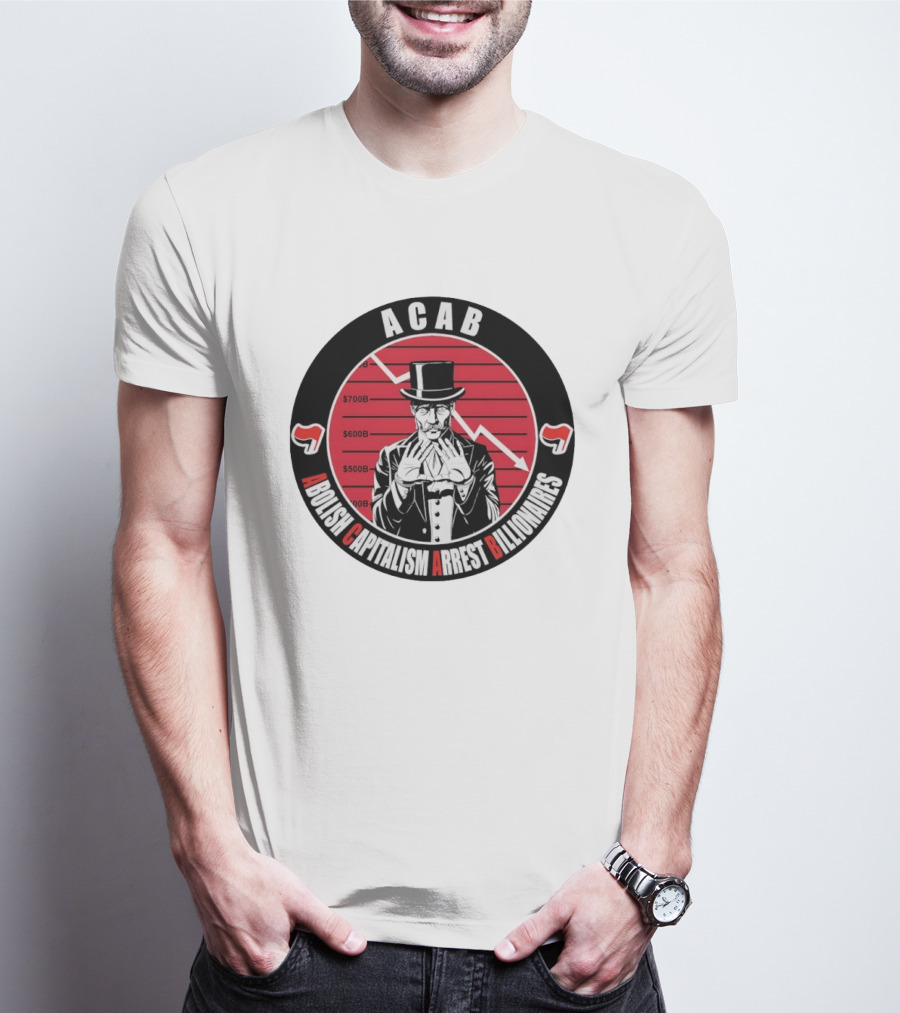 ACAB Abolish Capitalism Arrest Billionaires Monopoly Man Falling Stock Market T-Shirt
